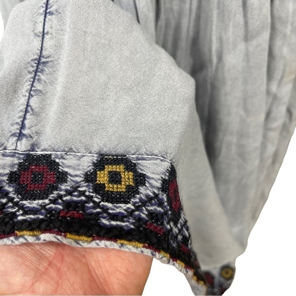 Rachel Zoe Boho Hippie Top Blue Striped Tassels Gypsy Hippie Festival Tunic - Picture 9 of 12